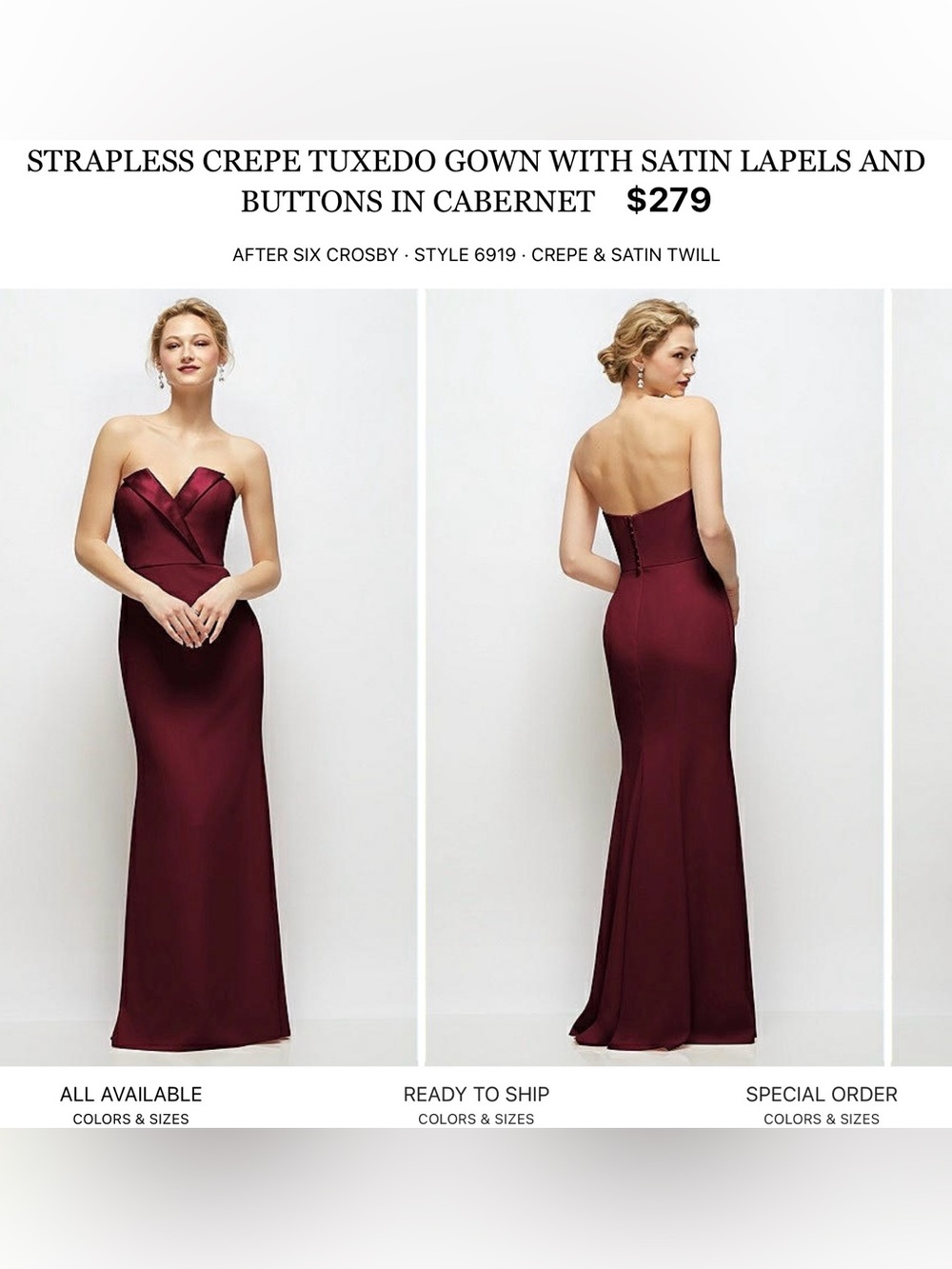After Six Strapless Cabernet Crepe Gown with Satin Trim